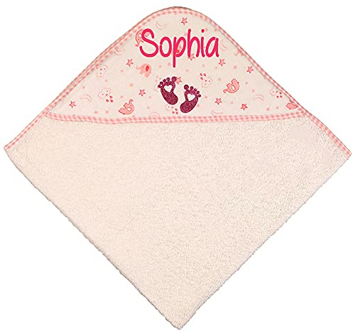Alwaystrusted Personalised Gift Pink Elephant Baby Hooded Towel Pink Glitter Heart Feet Girl AT-SB55-03-M