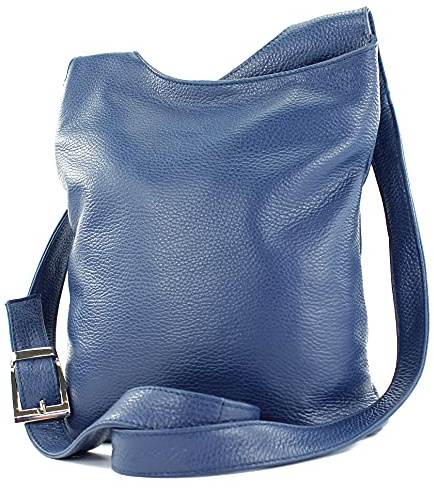 modamoda de T221 Damen Leder Umhängetasche, handmade in Italy (Saphirblau)