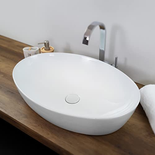 i-flair Keramik Aufsatzwaschbecken BACCHIGLIONE in Weiß Design Waschbecken 610x410x145 mm Waschschale inkl. Keramik Pop-Up