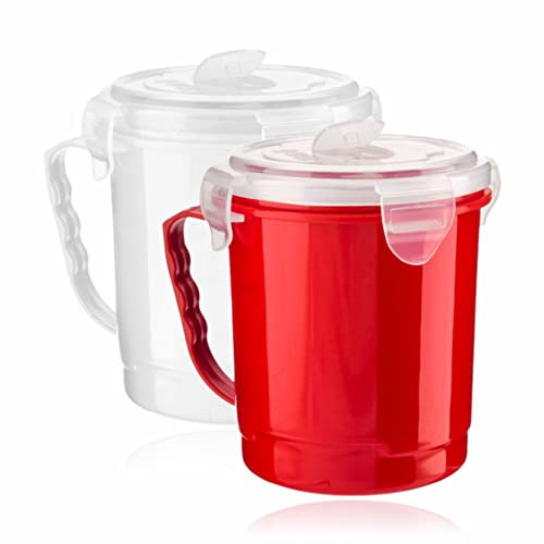 Tazas de sopa aptas para microondas con tapa hermética ventilada, recipiente de almacenamiento de líquidos, taza de microondas con asa, ideal para hogar, oficina y accesorios de cocina, apto para