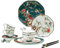 POCHY Speiseteller Set 16-teilig Fine Bone China Porzellan Geschirrset Tafelservice Blumen Teller Hohe Schalen Essstäbchen Löffel Porzellan Geschirr Set