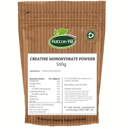 Creatine Monohydrate Powder 500g - Micronized Creatine, Creatine Powder – Unflavoured, 5000mg Per Serv (5g) - 100 Servings – by Hatton Hill