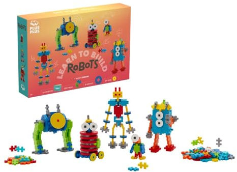 PLUS PLUS Building Blocks Toy - Learn to Build Robot Toy, 250 pcs with Colourful Wheels and Hubs, Guidebook Included, Kids Construction Toys, STEM Learning Resources - Girls and Boys Toys Age 5 Plus