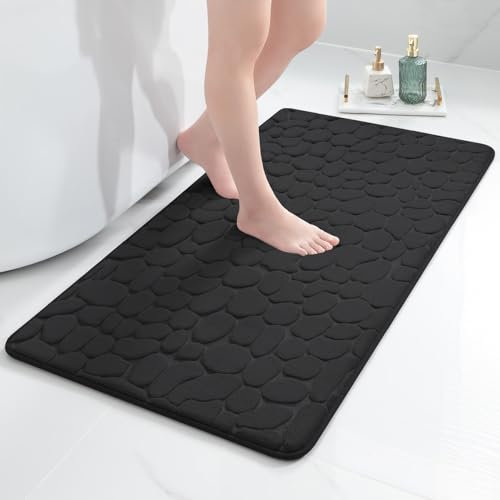 chakme Memory-Schaum Badematte, Super Absorbierend Kopfsteinpflaster Badezimmerteppich für Badezimmer, Ultraweich Badvorleger Maschinenwaschbar, 60×120 cm, Schwarz