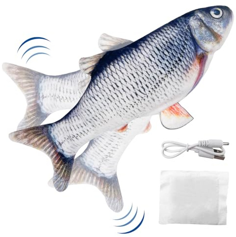 Uootach Kattleksak, fisk, USB-kattleksak, elektrisk, kattmynta, fiskleksak för katt, 30 cm simulering, elektrisk våg, interaktiv leksak, fisk för katt och husdjur