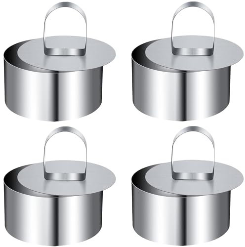 Xrten 4pcs Cercle a Patisserie, Moules à Pâtisserie, en Acier Inoxydable Moules à Mousse Anneaux à Dessert, Cercles à Pâtisseries, Moule Gateau Rond avec Presse à Lever Outil