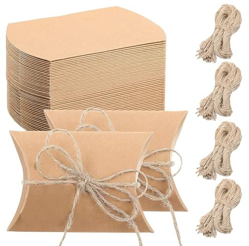 100 STK Klein Geschenkschachtel Kraftpapier Tüten Geschenkbox, 6x9cm mit Juteschnur DIY Gastgeschenke Hochzeit Pralinenschachtel Leer Schachtel Kinder Geburtstag Party Braunes