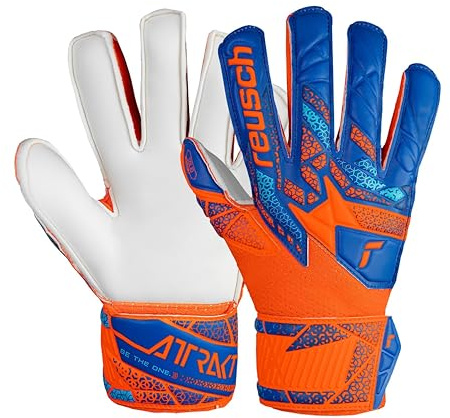 Reusch Attrakt Starter Goalie Gloves, Soccer Goalkeeper Gloves Breathable, Flexible, Durable, for Artificial Grass & Hard Surfaces, Adult Unisex, Size 10, Orange & Blue