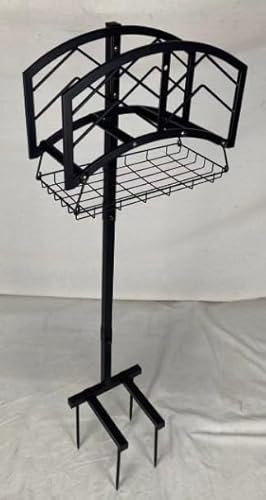 Kingson Tragbarer Gartenschlauchhalter mit Aufbewahrungskorb, robuste schwarze Stahlkonstruktion, hält 45 m Schlauch, freistehendes und abnehmbares Design mit Werkzeugen für einfache Montage