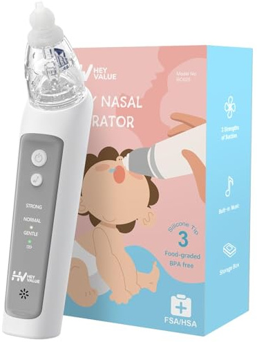Nasal Aspirator for Baby, Baby Nose Sucker, Electric Nasal Aspirator for Toddler, Baby Nose Cleaner with 3 Silicone Tips, Adjustable Suction Level and Music Volume