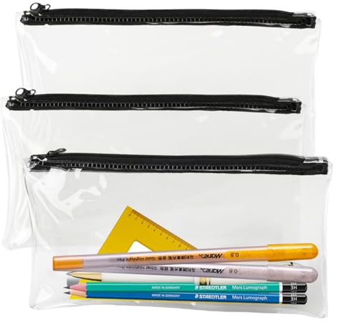Kryzulax 3 Pezzi Astuccio Trasparente per Esami,Astucci Trasparenti Morbido,Astuccio Portamatite Custodia con Zip,per Cancelleria,Articoli da Toeletta,Trucco,Articoli da Viaggio e Ufficio