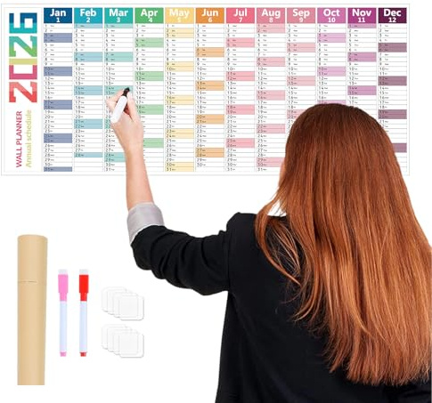 MFYOUPK Calendario da parete 2026, grande, cancellabile a secco, calendario mensile 2026, in carta spessa, per bambini, aule, ufficio, insegnanti, studenti, casa, famiglia, Natale, Capodanno