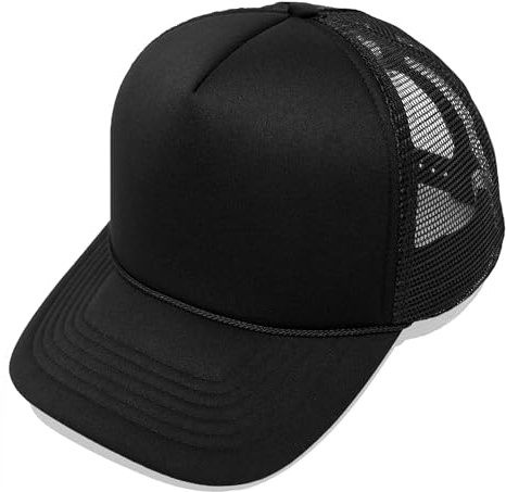 DALIX Plain Trucker Hat Mesh Cap in Black