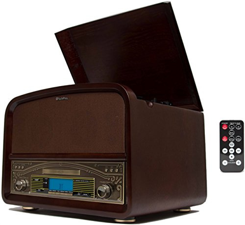 TechPlay TCP9560, High Power 20W Retro Wooden 3 Speed Bluetooth Turntable, with CD Player, AM/FM Radio, USB Recording and Playback with Remote Control. (Walnut)