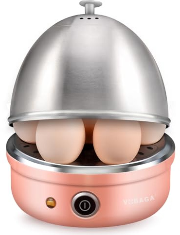 VOBAGA Electric Egg Cooker, Rapid Egg Boiler with Auto Shut Off for Soft, Medium, Hard Boiled, Poached, Steamed Eggs, Vegetables and Dumplings, Stainless Steel Tray with 7-Egg Capacity, Pink
