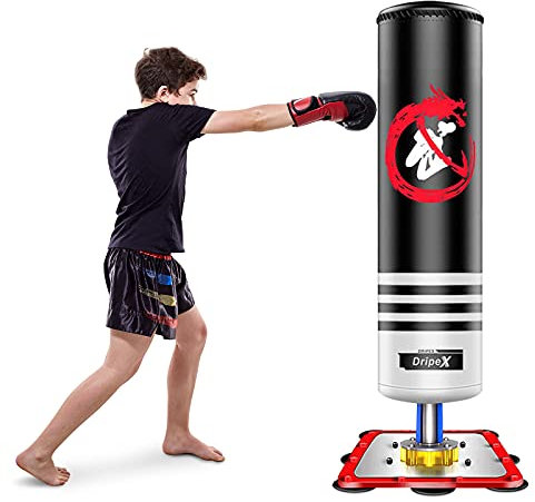 Dripex Punching-Ball Enfant 120 cm Sac de Frappe Boxe sur Pied avec 12 Ventouses pour Karaté Taekwondo MMA - Noir