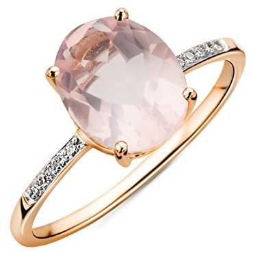 Miore Anillo de compromiso para mujer de oro 375 de 9 quilates, oro rosa con cristal rosa de 2,52 quilates y diamantes brillantes con caja de regalo, 48, Dorado, Cuarzo rosa; Diamantes