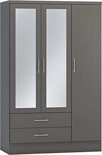 Seconique Nevada 3 Door 2 Drawer Wardrobe in 3D Effect Grey