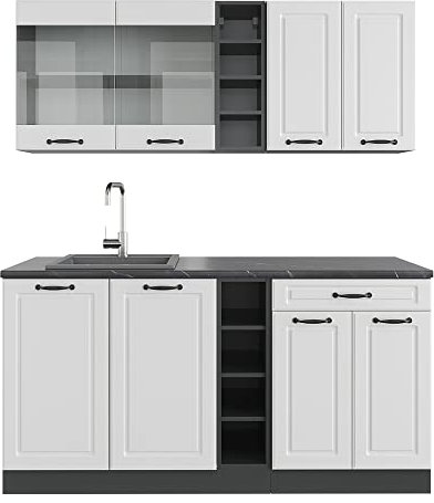 Vicco Singleküche R-Line, Weiß Landhaus/Anthrazit, 160 cm ohne Arbeitsplatte