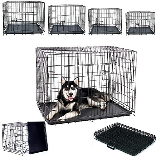 Dog Puppy Cage,2 Door Dog Crate Home or Travel Folding Metal Dog Cage with Non-Chew Metal Tray and Carrier Handle,20 inch Black Foldable Cage Animal Transport Carrier,Heavy Duty Box Pet Kennel Crates