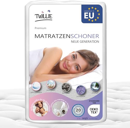 Twillie – Matratzenschoner 160 x 190 cm Wasserdicht - Matratzen-Topper zertifiert Oeko-TEX® Aegis® - Atmungsaktive Matratzenauflage – Hygienischer Anti-Milben Matratzenbezug - 20 Jahre Garantie