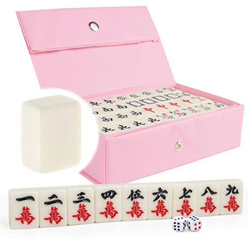 FainFun Mahjong Set, Chinesisches Brettspiel Mahjong Mini Spiel für 4 Spieler, Mahjong Steine Klein und Tragbar, Geeignet für Zuhause, Outdoor, Reisen Gesellschaftsspiele