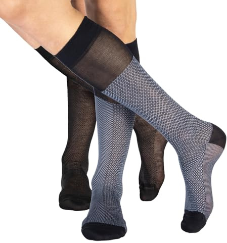 CALZITALY Hilo de Escocia, Calcetines de Algodón de Vestir Traje, 2 X | MADE IN ITALY (44-45, 2 Pares Largos - Fantasía Doble)