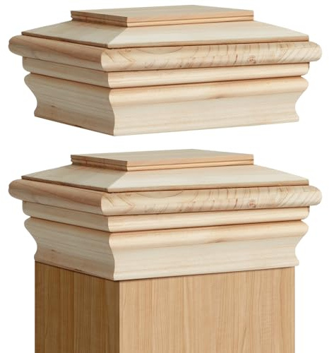 Soaoo 2 Pcs Wooden Post Caps Classic Cedar Wood Post Caps Resistant Wood Fence Newel Mounting Kit Decorative Tops for Indoor Outdoor Fence Mailboxes Decks (4 x 4 Inch)