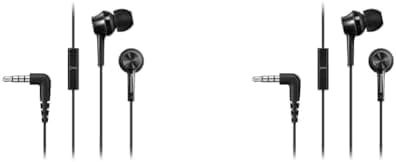 Panasonic TCM115E Wired In-Ear Headphones with Excellent Noise Isolation, Microphone, Powerful Sound, Black (Pack of 2)