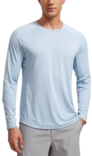 CRZ YOGA Rundkrage-träningströjor med lång ärm för män - Snabbtorkande löpar- och atletiska t-shirts Lätta baströjor Chambray Blue Heather XL