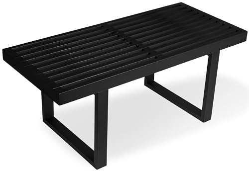 Bamboo Nelson Slat Wooden Bench, Small Wood Benches for Entryway, Living & Dining Room, Kitchen, Bedroom, Bathroom, Hallway, Front Door, For Indoor & Outdoor Patio Use, Mid Century Modern Decor