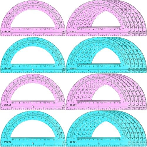 EBOOT 24 Pack Plastic Protractors Math Protractor 180 Degrees 6 Inch (Pink, Blue)