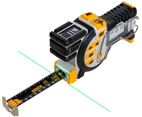 REEKON T1 Tomahawk Digital Tape Measure, Metric - Professional Accurate Measuring Tool, Green Laser, E-Paper Measuring List, Measurements Shared Over Bluetooth, Replaceable Blades