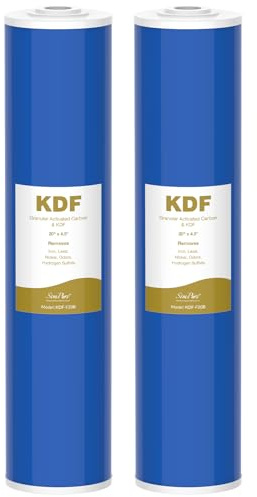 SimPure Filtros de carbono y KDF de 20 x 4.5 pulgadas, cartucho de filtro de agua de metal pesado KDF/GAC para toda la casa para DB20P, DB20P-3KDF (paquete de 2)