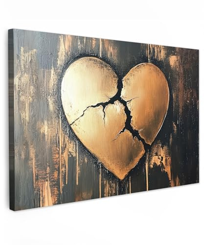 MuchoWow© Impressions sur Toile 120x80 cm Deco Tableau Murale Decoration Salon Peinture Tableaux Chambre Toiles Maison Coeur - Or - Bois - Amour