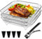BORDEAG Air Fryer Rack, Triple Air Fryer Rack, 3-Layer Stackable Air Fryer Shelf with 4 Silicone Feet, 3 Layers Stackable Air Fryer Rack for Oven, Airfryer Accessories, Square