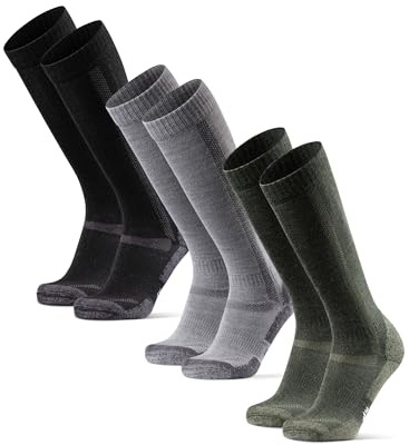 DANISH ENDURANCE Calze Lunghe Trekking in Lana Merino, Calzettoni Anti Vesciche, da Uomo e Donna, 1 o 3 Paia, Multicolore (1xNero, 1xGrigio Chiaro, 1xVerde), 43-47