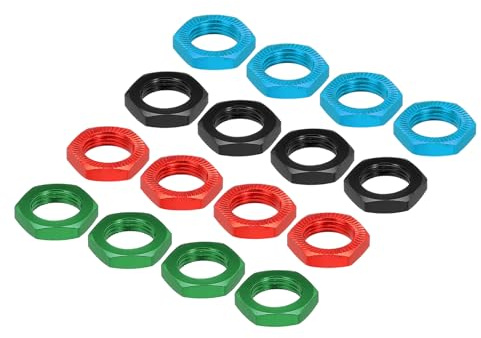 QUARKZMAN aluminium 17 mm RC hjulmutter gänga M12 x 1,0 mm hexagon hjulmuttrar RC hjulmutter för 1/8 RC modellbil lastbil terrängfordon uppgraderade delar förpackning med 16 (svart/röd/blå/grön)