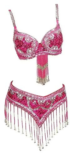AMENGJ Top Danza del Vientre Disfraz Traje de Baile de Dos Piezas con Sujetador y cinturón con Cuentas de Lentejuelas de Estilo Oriental for Mujer(Color 6,L)