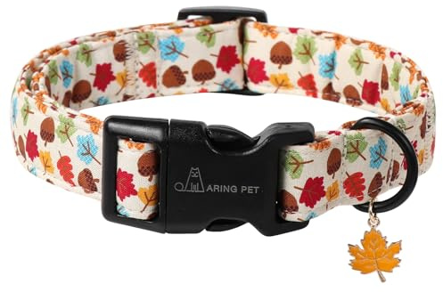 ARING PET Collare per Cani Autunnale, Grazioso Collare per Cani con Foglia di Acero Autunnale con Chiusura Rapida in Fibbia di Plastica, Comodo Collare di Cotone per Cani per Ragazzi e Ragazze
