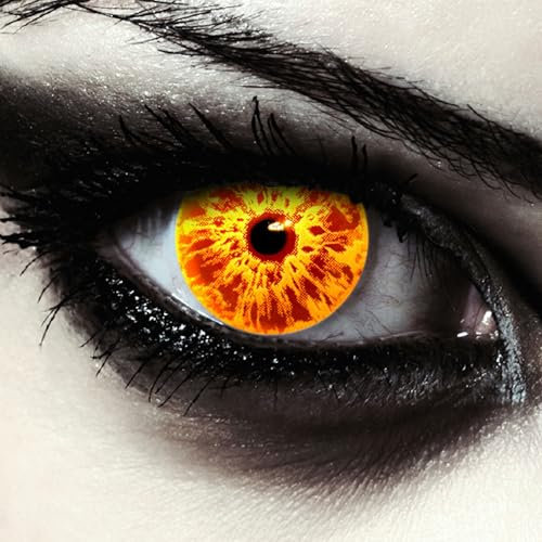 DESIGNLENSES, Lenti a contatto giornaliere colorate per costume di Halloween da zombie, senza gradazione, 1 paio (2 pezzi), lentes colore completamente (Yellow Fire, 14.00, 0.00, Diottria)