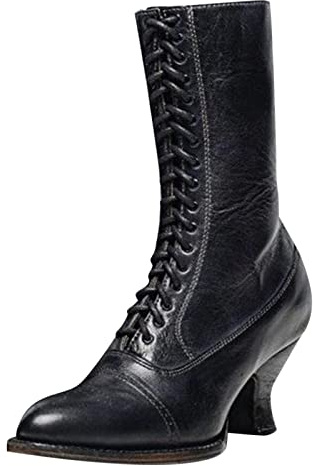 Generisch Botas con cordones con factor elástico para mujer, elegantes botines góticos con adorno de encaje de caña alta para trajes de otoño de moda, ocasiones festivas en estilo urbano, Negro , 42
