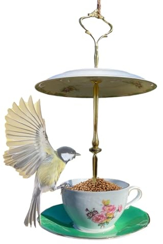 para pájaros Taza de té | Decoración de jardín | Recipiente de Comida para Aves de Exterior,para Jardineros, Amantes de Las Aves y Animales, Patio, Terraza, Balcón,