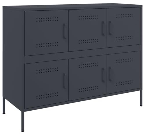 Favemtsl Credenza antracite 100,5 × 39 × 79 cm in acciaio, 6 scomparti con porte, corridoio/cucina/camera da letto, incl. supporto da parete e bilanciamento dell'altezza