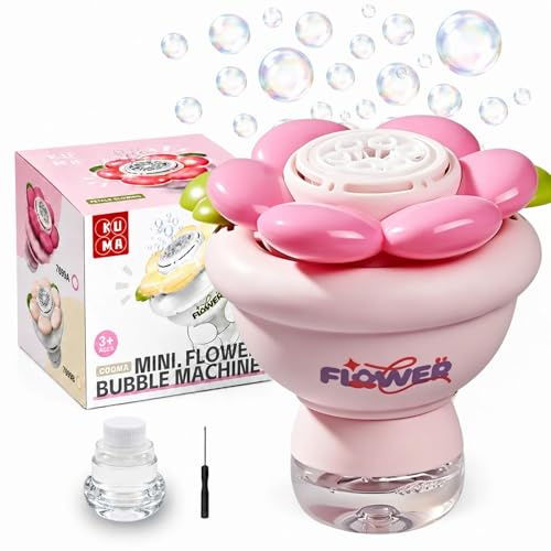 PANACARE Blumen Seifenblasenmaschine, Automatische Seifenblasenmachine Kinder mit LED-Licht/10000+ Seifenblasen/Min/Akku, Kinder Geschenk für Geburtstag/Party/Hochzeit, Bubble Machine