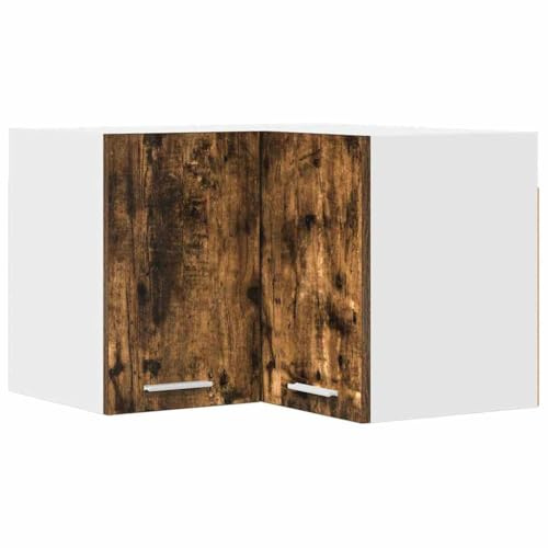 WRJENFSC Armadietto da cucina angolare sospeso, da parete, rovere affumicato e bianco, 57 x 57 x 40 cm, robusto armadio da cucina compatto, montaggio necessario