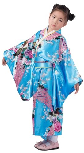 Japansk Kimonoklänning Traditionell Sidenrock med Blomtryck och Japanskt | Japansk Barnkimonokostym För 2-10 År Gamla Elever Entusiaster Födelsedag Scenframträdande Samlingsfest