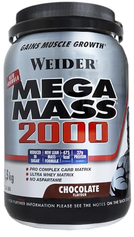 Weider Integratore Alimentare Mega Mass 2000 Gainer Nero, Sapore Cioccolato - 1.5 kg