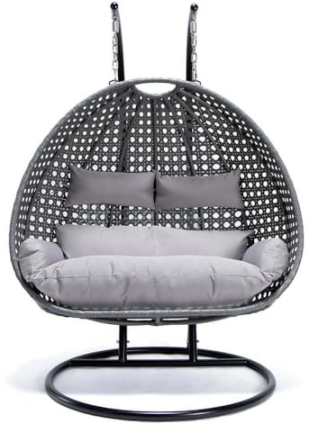 HOME DELUXE - Poltrona sospesa TWIN - grigia, altezza 195 cm - incluso telaio, cuscini di seduta e schienale I poltrona sospesa in polyrattan altalena da giardino cesto sospeso