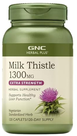 GNC Herbal Plus Milk Thistle 1300mg Supplement, Extra Strength, Vegetarian, Supports Healthy Liver Function, 120 Servings
